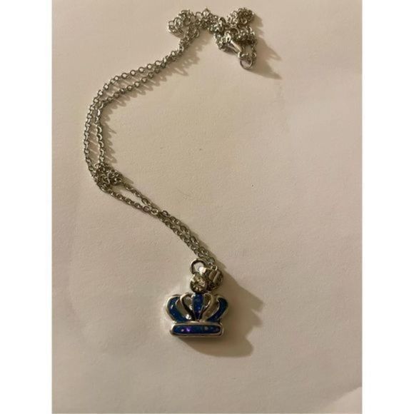 BLUE OPAL N SILVER CROWN NECKLACE - Picture 7 of 9